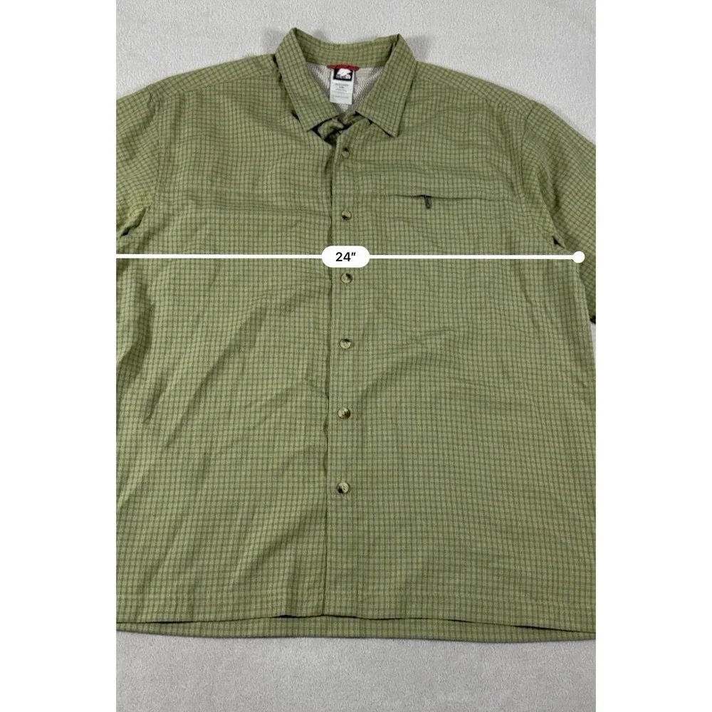 The North Face Plaid Hiking Shirt Men's L‎ Green Short Sleeve Button Up Outdoor